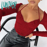 Lunivop High Quality Long Sleeve Corset Top Y2K Women New Arrivals Summer Sexy Brown Female Mesh